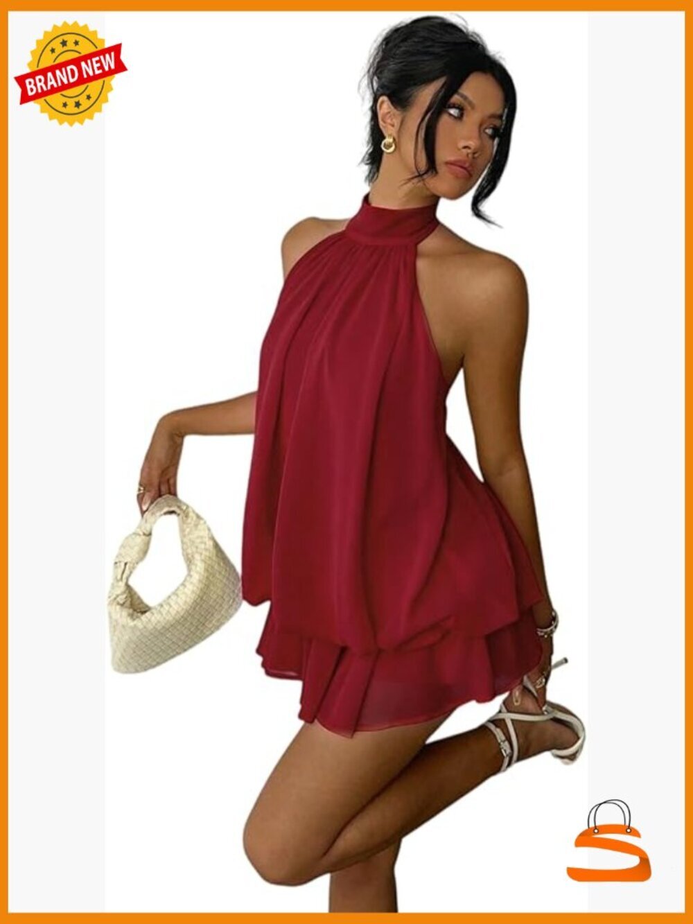 Mini Backless Halter Flowy Summer Dress Ruffle Sleeveless A Line Cute